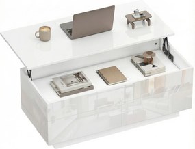 HOMCOM Masă de cafea reglabilă pe înălțime, masă modernă de living cu spațiu ascuns și 2 sertare, Alb lucios | Aosom Romania