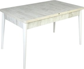 Set masa extensibila cu 4 scaune tapitate Homs cristal  bej-gri-picior-alb-170 x 80 cm