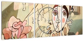 Tablou - Cubismul - arlechin și trandafir (cu ceas) (90x30 cm)
