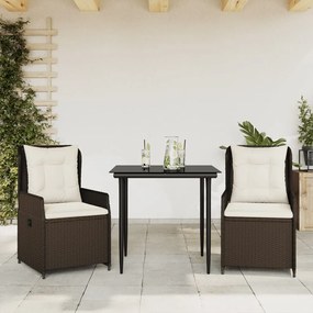 vidaXL Set mobilier de grădină cu perne, 3 piese, maro, poliratan