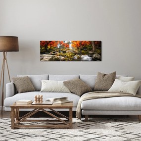 Tablou - Cascade în peisaj de toamnă, portocaliu (cu ceas) (90x30 cm)