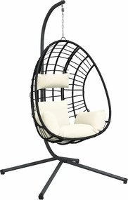 vidaXL Scaun suspendat tip ou, cu suport, bej, ratan și oțel
