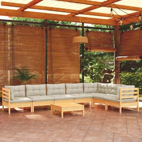 3096701 vidaXL Set mobilier de grădină cu perne crem, 8 piese, lemn masiv pin