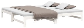 Pat de zi extensibil, alb, 2x(80x200) cm, lemn masiv de pin Alb, 205.5 x 158 x 30 cm