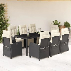 3212887 vidaXL Set mobilier de grădină cu perne, 9 piese, negru, poliratan