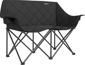 Outsunny Scaun pliabil 2 locuri, scaun de camping pliabil cu geantă de transport, outdoor, suportă până la 250 kg, 145 x 60 x 92 cm, Negru | Aosom Romania