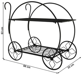 Suport pentru flori retro, cărucior, negru, ODRIO