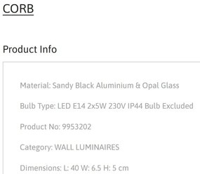 Aplica pentru perete baie IP44 CORB