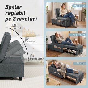 HOMCOM Fotoliu Pat de O Persoană Fotoliu Rabatabil 4-în-1, Gri | Aosom Romania