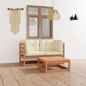 Set mobilier de gradina cu perne, 3 piese, lemn masiv de pin maro miere, Da, 1