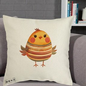 Perna Decorativa Pui Kawaii Portocaliu Dungi Calde, 40x40 cm, Ecru, Husa Detasabila, Perna Inclusa, BEKZ®
