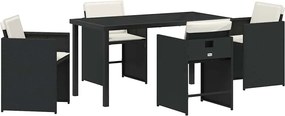 vidaXL Set de masă pentru grădină cu pernă 5 pcs Negru poliratan