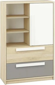 Comodă Jowiza 07 cu sertare 92 cm - fag fjord / alb / gri platină