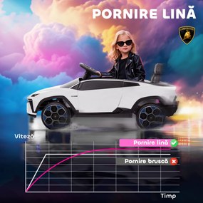 AIYAPLAY Mașină Electrică pentru Copii Licență Lamborghini cu Claxon și Telecomandă, 101.5x49x43 cm, Albă | Aosom Romania