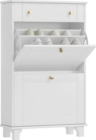 HOMCOM Dulap Pantofi Slim cu 2 Uși, Sertar, Rafturi Reglabile, 8 Perechi, MDF, PAL, 60 x 23,5 x 98,5 cm, Alb | Aosom Romania