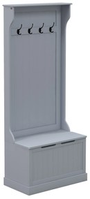 HOMCOM Cuier 3 în 1 cu 4 Cârlige, Bancă Depozitare și Cuier, Mobilier cu Spațiu de Depozitare, 71,5x39,5x170 cm, Gri | Aosom Romania