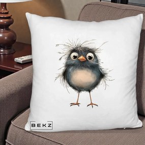 Perna Decorativa Pui Negru Zbarlit cu Pene Fine, 40x40 cm, Alb Pufos, Husa Detasabila, Perna Inclusa, BEKZ®