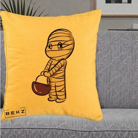 Perna Decorativa Halloween Mummy Kawaii cu Cos, 40x40 cm, Galben, Husa Detasabila, Perna Inclusa, BEKZ®
