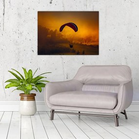 Tablou pe sticlă cu parașutistul în apus de soare (70x50 cm)