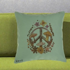 Perna Decorativa Peace Sign Ciuperci Floral, 40x40 cm, Verde, Husa Detasabila, Perna Inclusa, BEKZ®