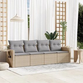 vidaXL Set canapele de grădină, 4 piese, cu perne, bej, poliratan