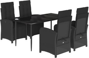 vidaXL Set mobilier de grădină cu perne, 5 piese, negru, poliratan