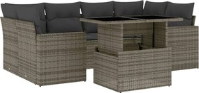 vidaXL Set canapele de grădină, 7 piese, cu perne, gri, poliratan