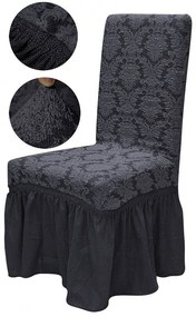 Set 6 huse elastice pentru scaune, cu volanas, model Jacquard Cenusiu