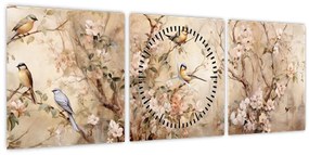 Tablou - Pictură de păsări de epocă II. (cu ceas) (90x30 cm)