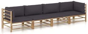 vidaXL Set mobilier de grădină cu perne gri închis, 4 piese, bambus