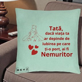 Cadou pentru Tata - Perna Personalizata Tata Nemuritor Mesaj Rosu, 40x40 cm, Verde Menta, Husa Detasabila, Perna Inclusa, BEKZ®