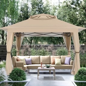 ABCCANOPY Foișor de gradina 3.96x3.96 m - Foișor exterior cu cadru din oțel și plasă de țânțari, înălțime reglabilă 3 trepte, pentru gazon, curte, grădină, terasă, Bej