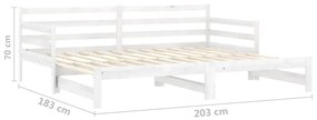 Pat extensibil de zi, alb, 2x(90x200) cm, lemn masiv de pin Alb