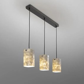 Lustra cu 3 pendule metal negru, sidef alb Nakar
