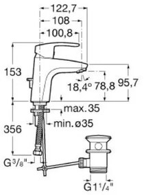 Roca A5A3098C00 - Baterie pentru lavoar MONODIN 15,3 cm + ventil de scurgere, crom lucios
