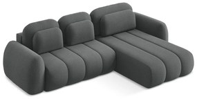 Colțar gri închis extensibil/cu spațiu de depozitare cu tapițerie din țesătură bouclé (cu colț pe partea dreaptă/cu șezlong) Pele – Makamii