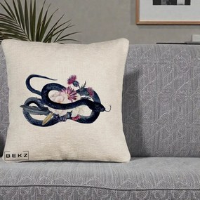 Perna Decorativa Sarpe Negru cu Flori Gothic, 40x40 cm, Bej Canapea, Husa Detasabila, Perna Inclusa, BEKZ®