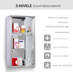HOMCOM Dulap pentru Medicamente, Design Modern, Sticlă și Oțel, cu Ușă și 2 Chei, 48x25cm | Aosom Romania