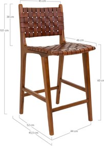 Taburet de bar Perugia, piele, maro, picioare din tec