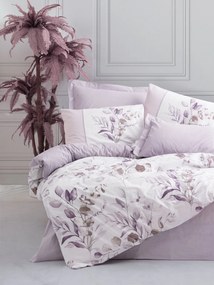 Set lenjerie pat dublu NADIA, bumbac, alb/lila, 240x260 cm, cu cearcea
