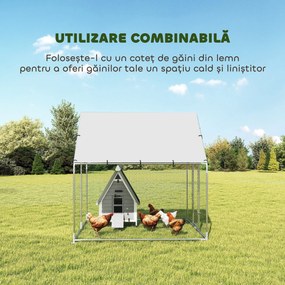 PawHut Coteț pentru Găini de Exterior, 2x2x2m 4 m² Țarc pentru Găini din Oțel Galvanizat cu Acoperiș Impermeabil Anti-UV și Încuietoare, Adăpost pentru 4-6 Găini, Animale Mici, Iepuri și Rațe | Aosom Romania