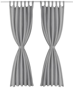 Draperii micro-satin cu bride, 2 buc, 140 x 175 cm, gri 2, Gri, 175 cm