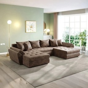 Colțar extensibil dumonde cu ladă de depozitare si sezut confortabil din spuma high-density, Loana U Madagaskar Brown 355x185 cm