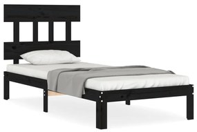 3193565 vidaXL Cadru de pat cu tăblie single, negru, lemn masiv