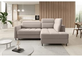 Colțar maro deschis extensibil/cu spațiu de depozitare cu tapițerie din catifea (cu colț pe partea dreaptă/în formă de ”L”) Barea – ELTAP