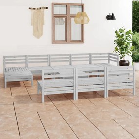 vidaXL Set mobilier de grădină, 11 piese, alb, lemn masiv de pin