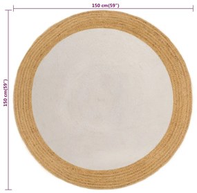 Covor impletit, alb si natural, 150 cm, iuta si bumbac, rotund Alb, 150 cm