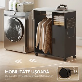 HOMCOM Dulap Masa Calcat – 3 Rafturi, Blat Burete &amp; Ghidaj Rufe | Aosom Romania