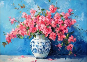 Tablou pe sticlă - Vază cu flori roz (70x50 cm)