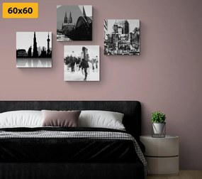 Set tablouri viața în marele oraș în design alb-negru cu atingere abstractă
